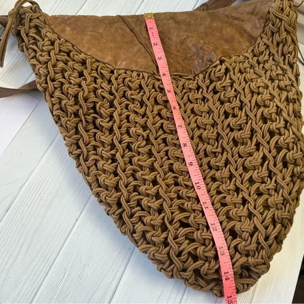 Vtg. Susan Riedweg Boho Brown Leather Market Bag